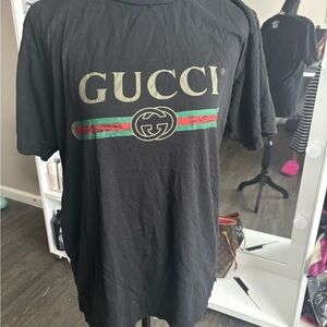 Gucci Black Tee with Green and Red Stripe